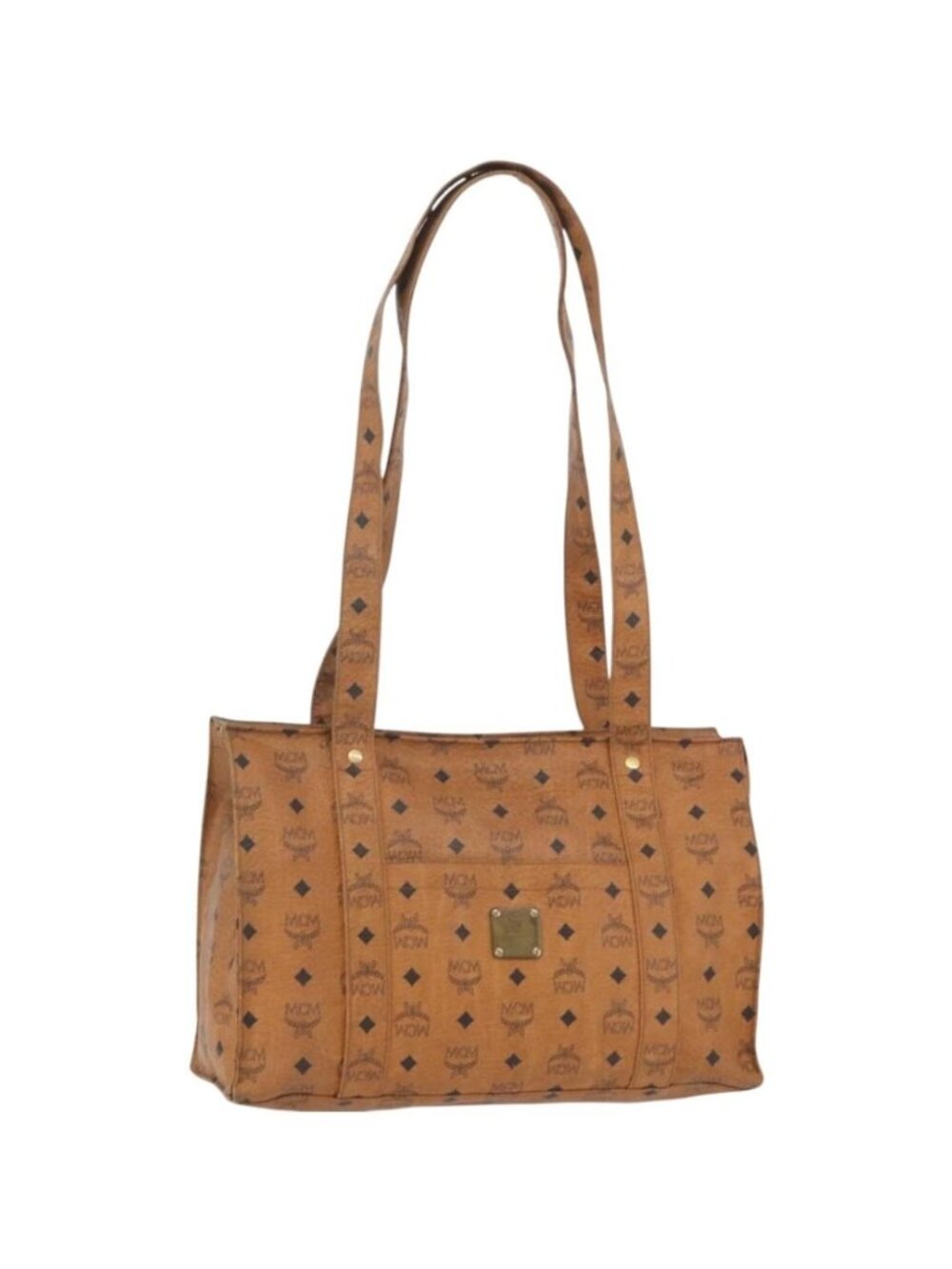 MCM Vicetos Logogram Tote Bag PVC Leather Brown Gold